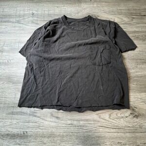 Unbranded Pocket Tee Mens XL Faded Black Boxy Raw Hem Distressed Grunge T-Shirt